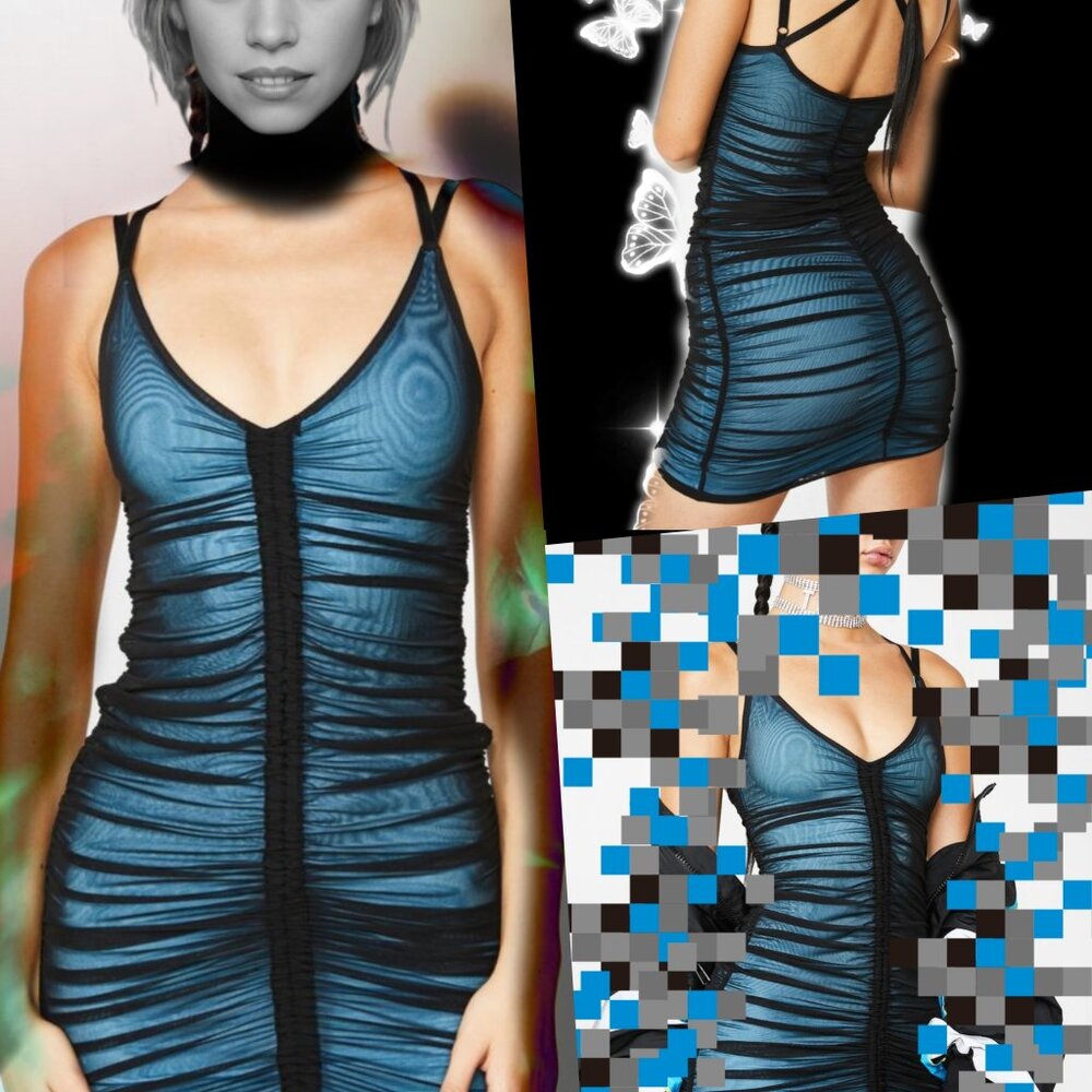 Poster Grl Mesh Dress Cinch Bodycon Black Blue – Dolls Kill, Size M